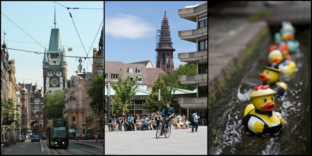 Blick aufs Martinstor, Innenhof KGII und Freiburger Bächle (Fotolinks und rechts: Joachim Hirschfeld, Mitte: Sebastian Bender) 